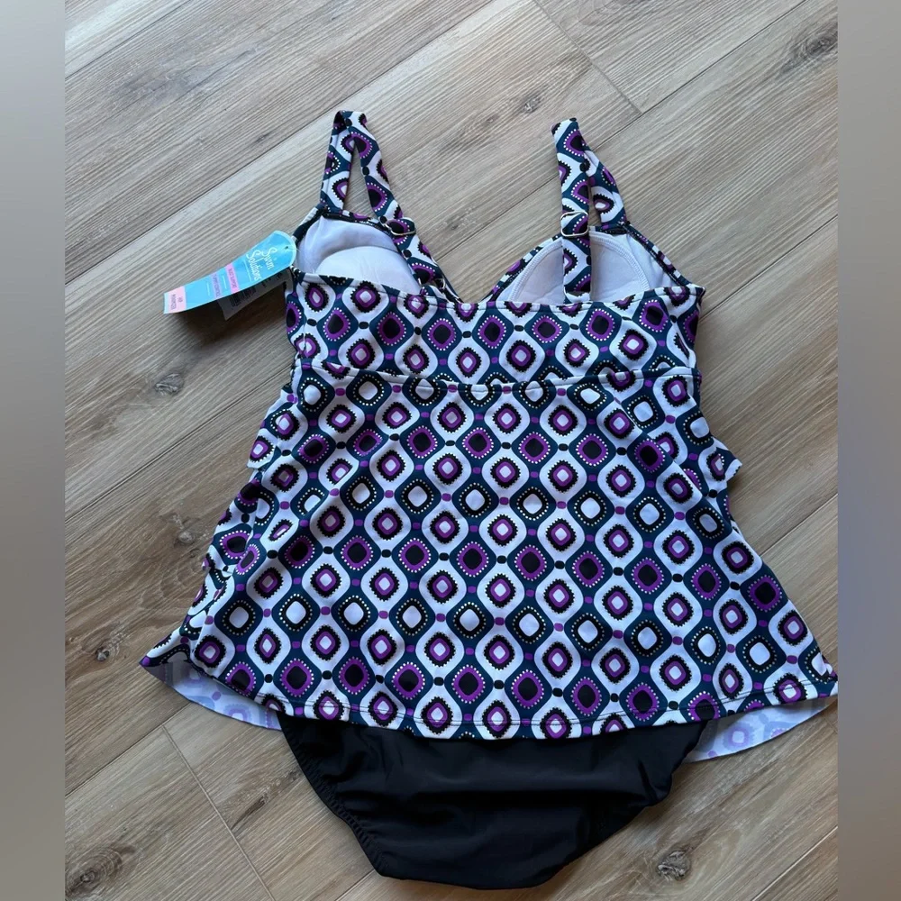 SWIM SOLUTIONS Women's Jewels Tiered Tummy Control One Piece Swimsuit sz 8 - Picture 6 of 6